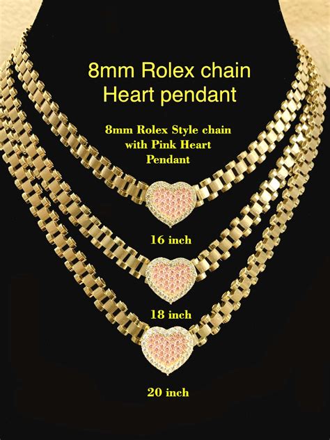 rolex chain with heart pendant|10k gold Rolex style chain.